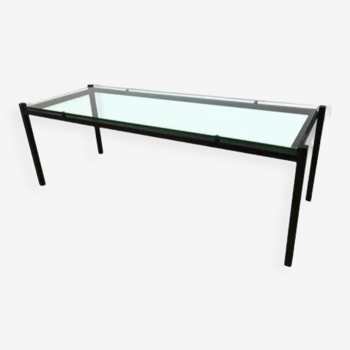 Table basse moderniste années 50 métal noir et verre