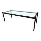 Modernist coffee table 50s black metal and glass