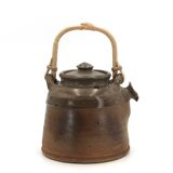 Stoneware teapot by Pierre Digan with bamboo handle, La Borne, 1960s