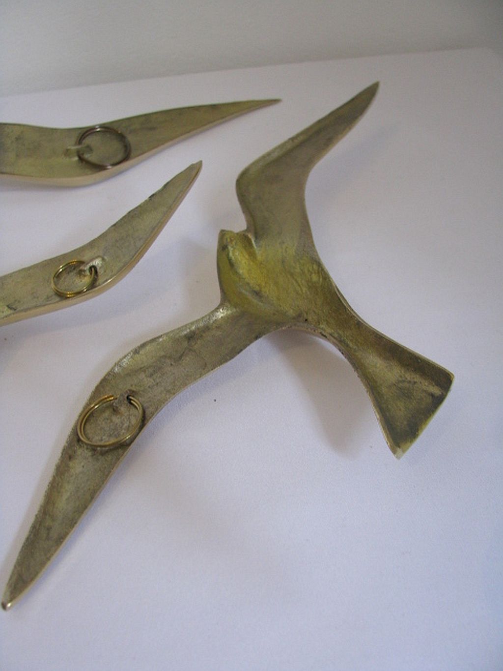 Wall Decoration Set 3 X Seagull / Swallow / Bird. Brass 70 / 80s