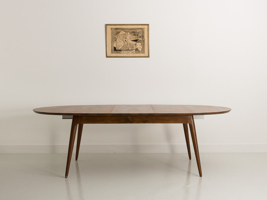 Custom-made solid walnut dining table with 4 extensions, for 6 to 16 people