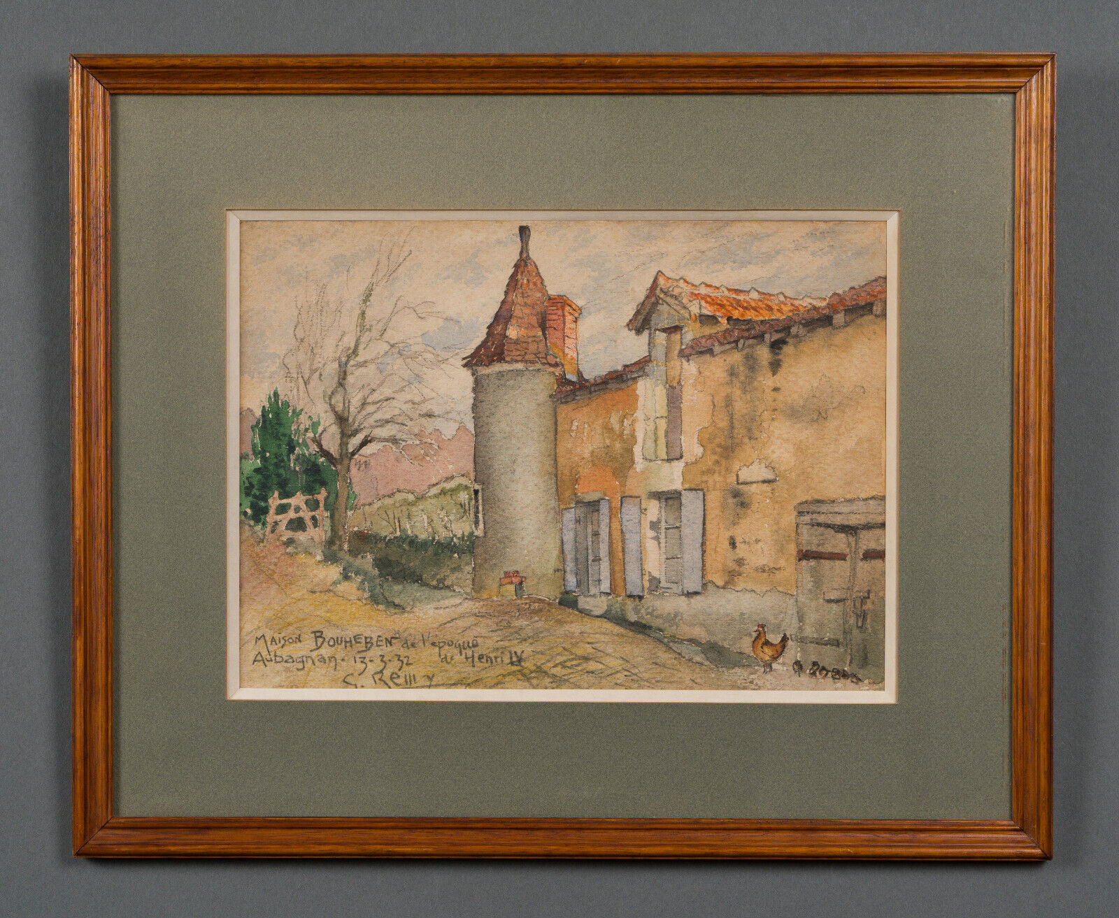 Watercolor on paper Maison Bouheben in Aubagnan by G. Rémy 1932
