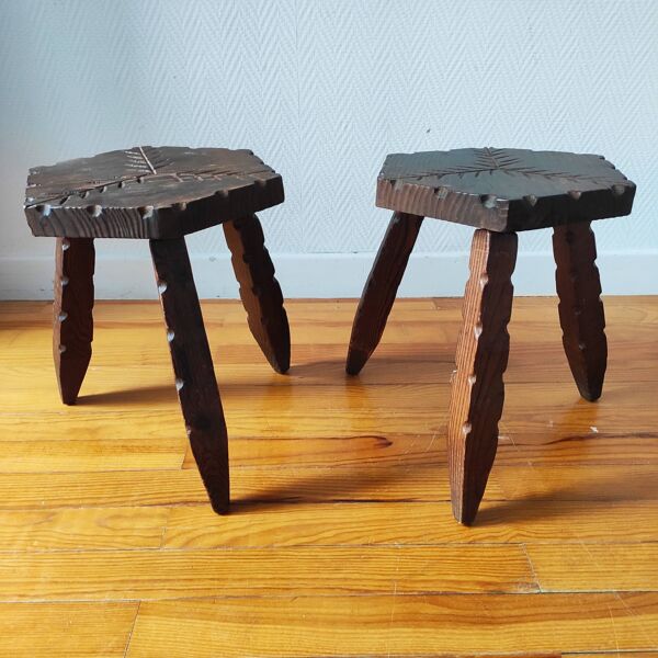 Paire de tabourets tripode brutaliste 1955/60