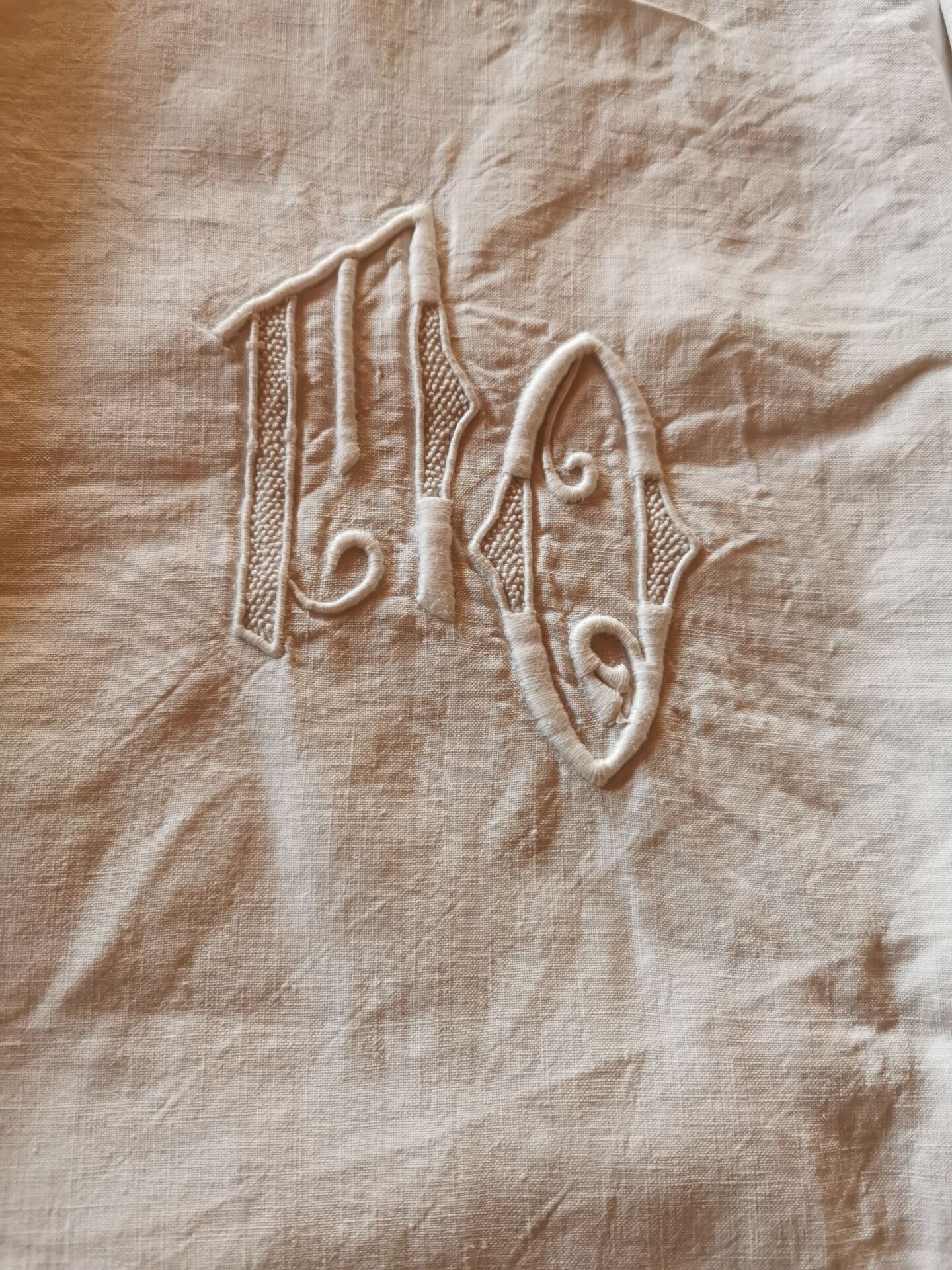 Antique linen drape monogrammed 3.10x2.20 m