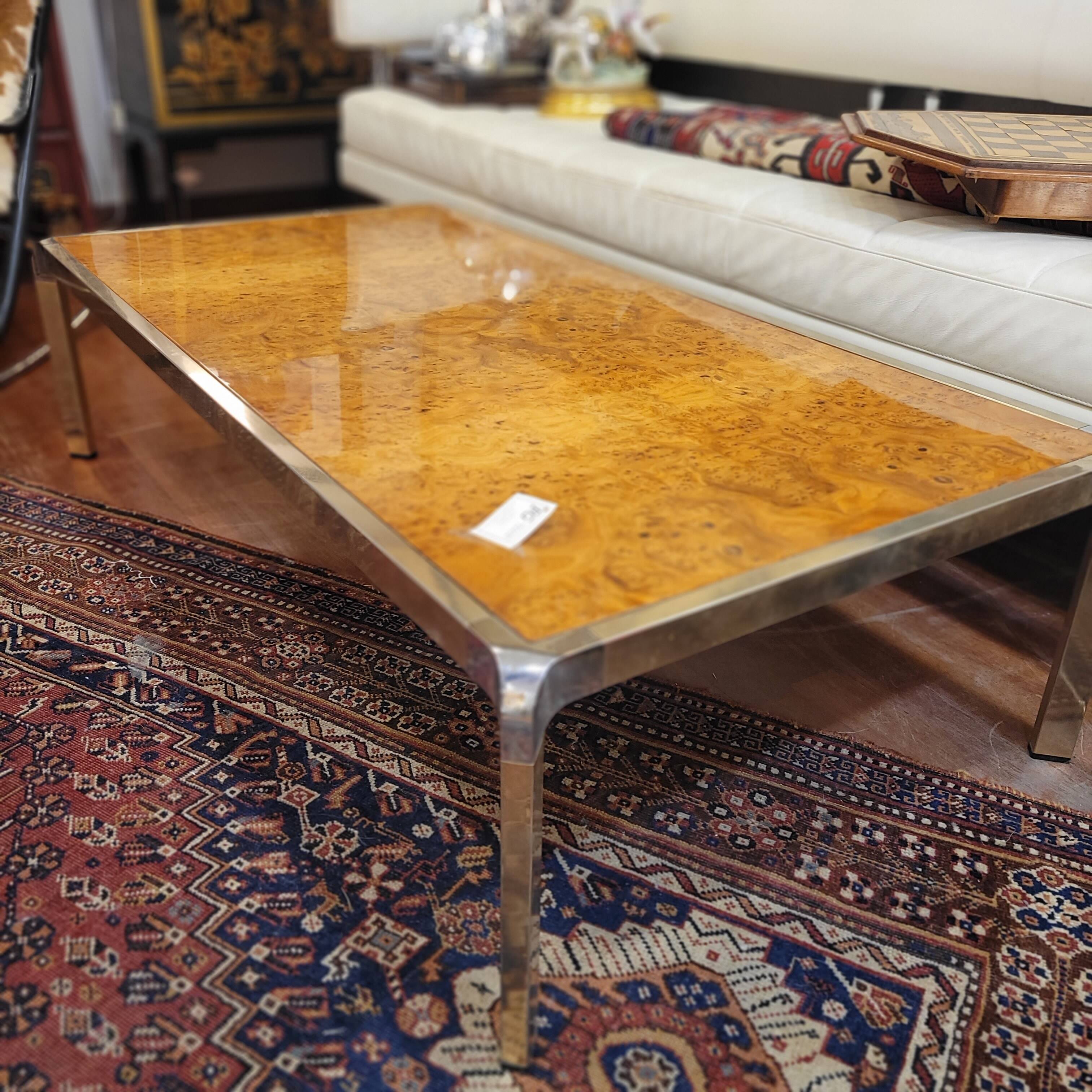 Coffee table, wood and steel, Guy Lefevre style, 70's – France