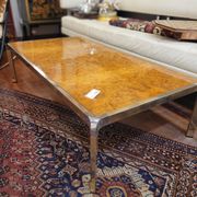 Table basse en ronce de bois et acier, France années 1970