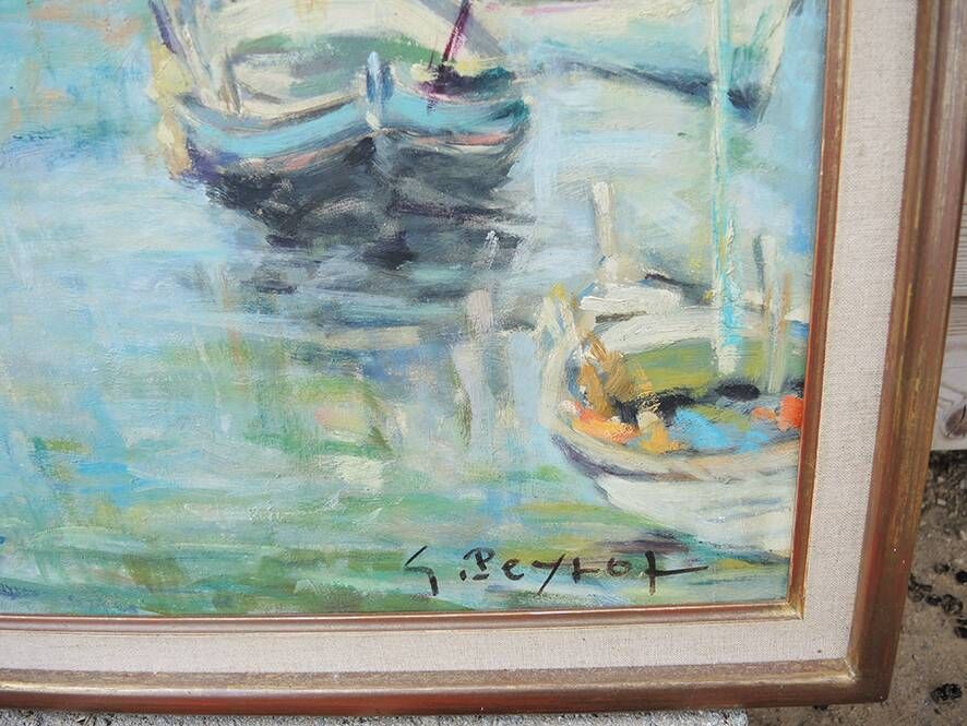 Old Oil on Wood Painting G. Peyrot: Villefranche