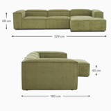 Lennon green corduroy modular corner sofa