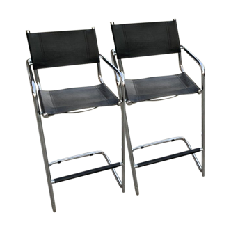 Mid-century tubular bar stools, set of 2