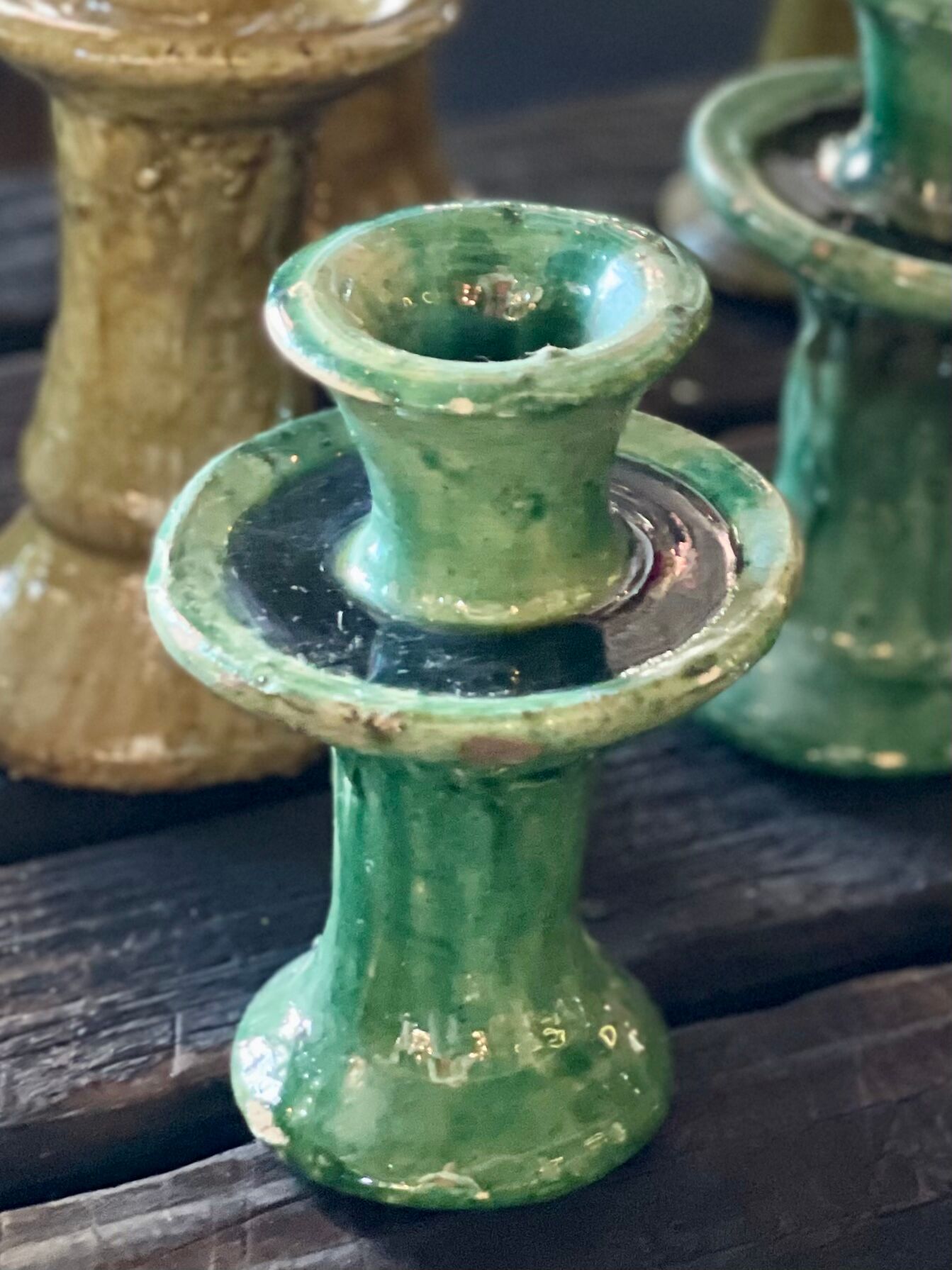 Tamegroute candlestick candlestick green glazed ceramic S H15 cm