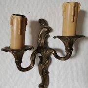 Pair of wall lights, classic style, LouisXV, gold metal, bronze or brass, candle holder effect