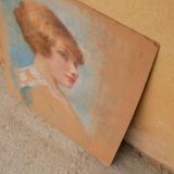 Pastel portrait on vintage cardboard
