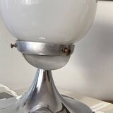 Vintage globe lamp in white opaline glass and chrome metal.