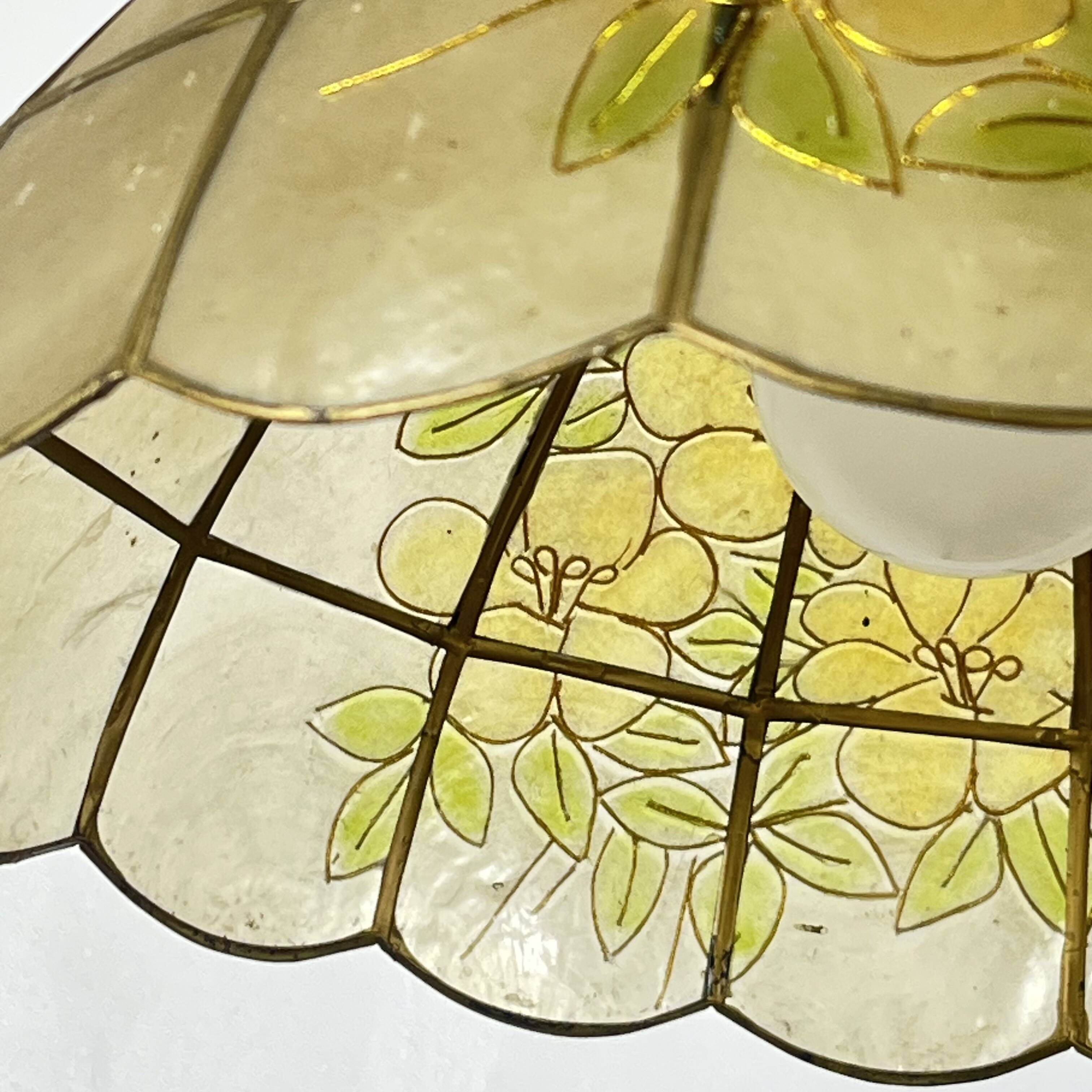 Capiz shell pendant light with flowers