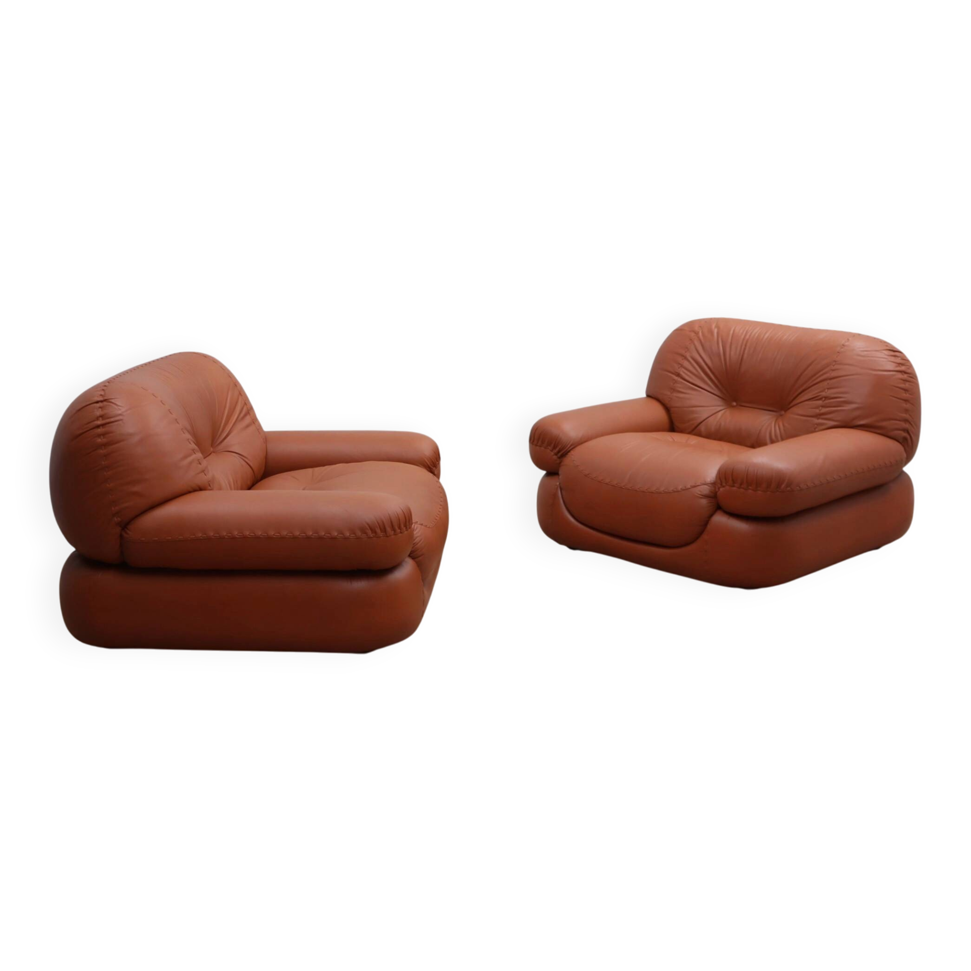 Sapporo cognac leather armchairs by Mobil GIRGI 1970s