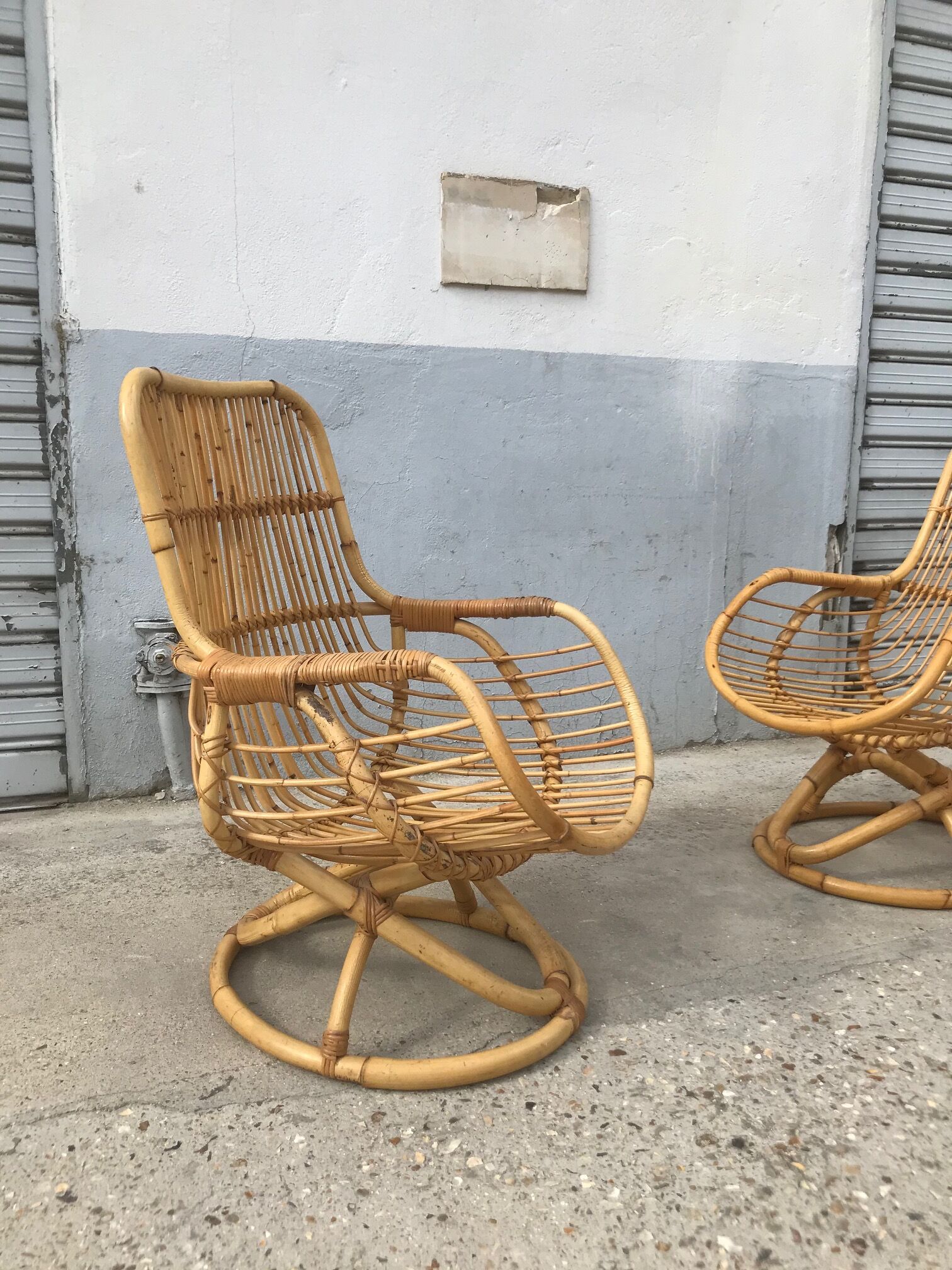 Large pair of rattan chairs