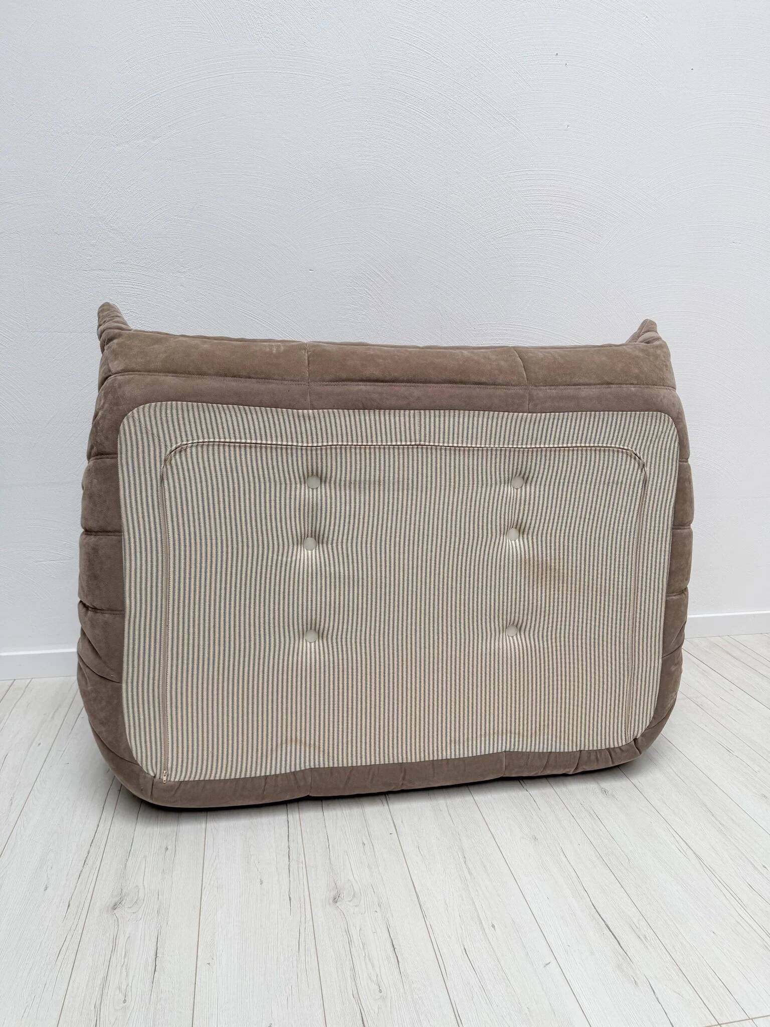 1990s vintage original taupe Alcantara Togo 2-seater by Michel Ducaroy for Ligne Roset