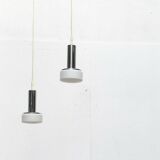 Suspended glass and chrome lamps model P105 German Mid-Century Space Age from the 1960s by Staff, set of 2.