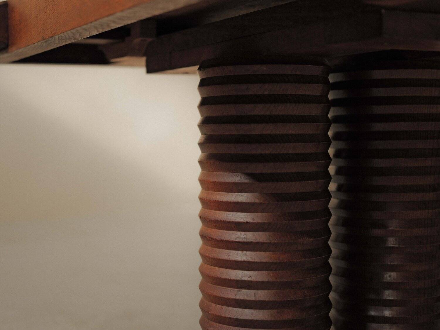 Solid oak table with marquetry, France, circa 1940.