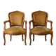 Pair of Louis XV armchairs in golden velvet