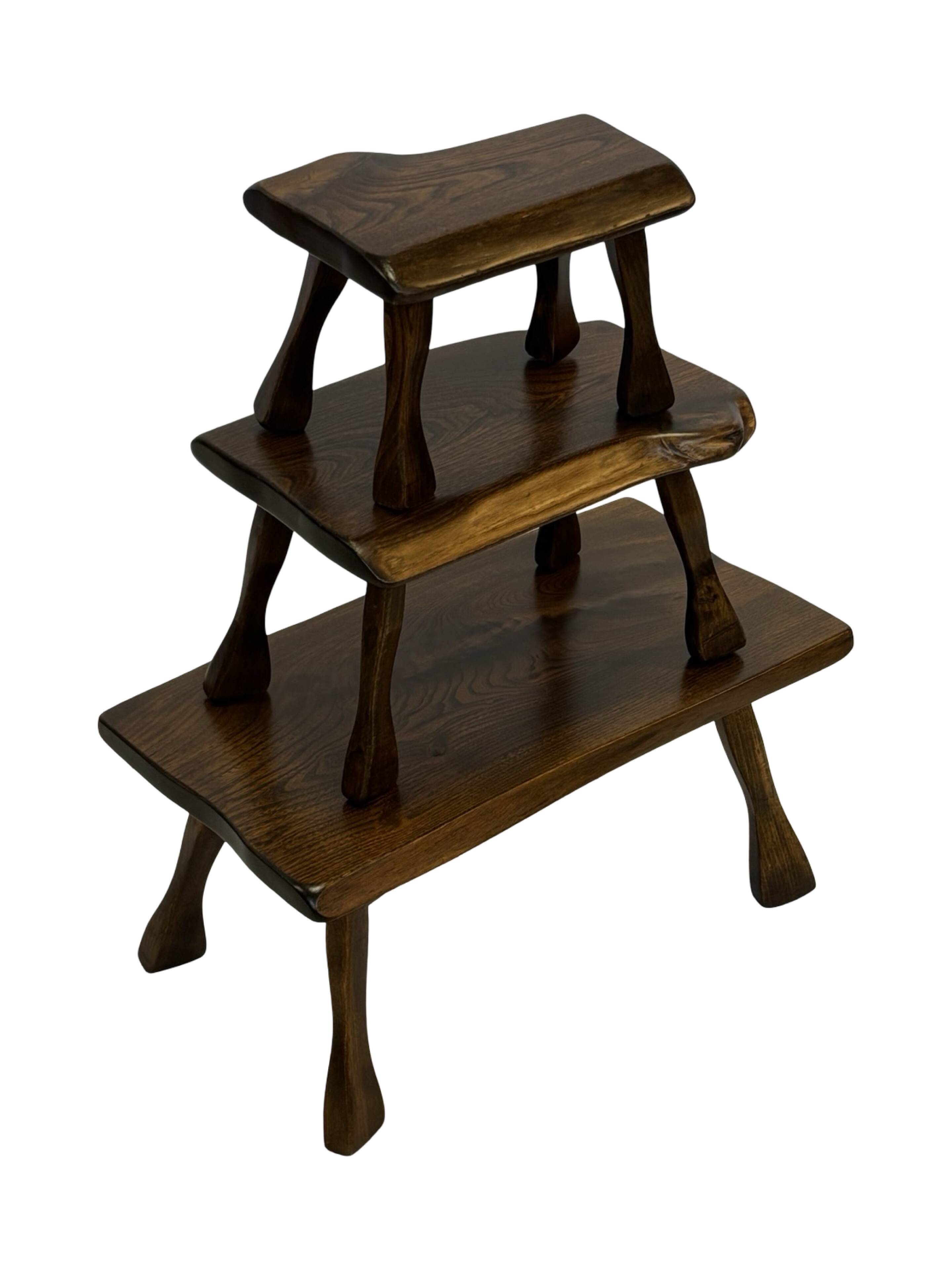 Mid-Century Organic Wooden Side Tables, circa 1960's wabi sabi brutalist