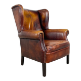 Vintage sheep leather wingback armchair Goor