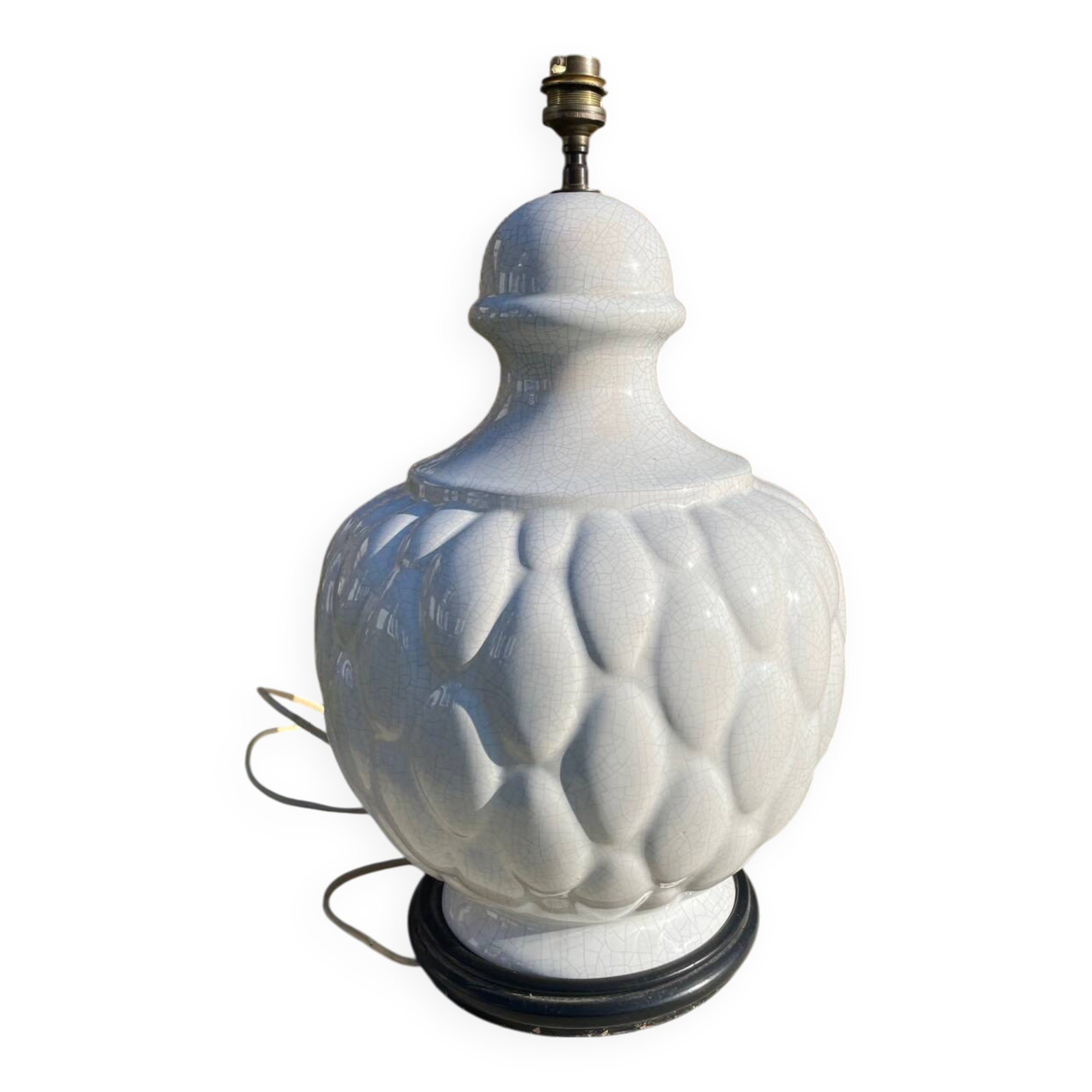 Vintage 1970s cracked white ceramic lamp
