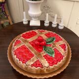 Pie dish - cherry pie decor lid - ceramic ware - vintage