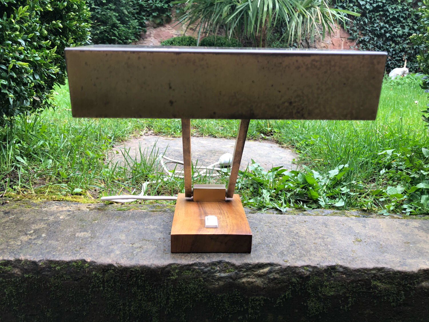 Bauhaus desk lamp gilded brass and teak