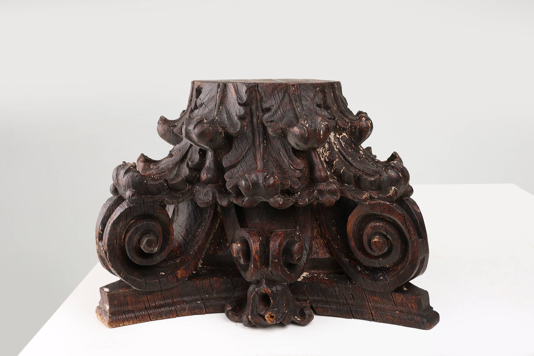 An ancient hand carved Corinthian column capital, France, 18th century