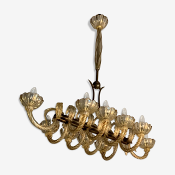 Chandelier in gilded and gilt Murano glass, Venice circa 1940