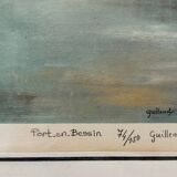 Painting: Lithograph - Port en Bessin by Claude Guillemot
