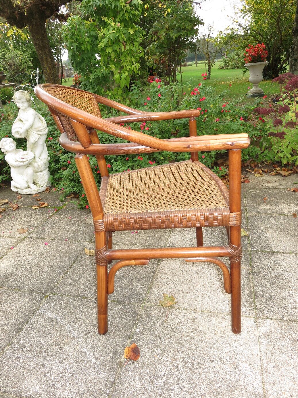 Fauteuil bureau bois courbé et cannage