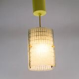 Rectangular suspension lamp in engraved glass from the 70s