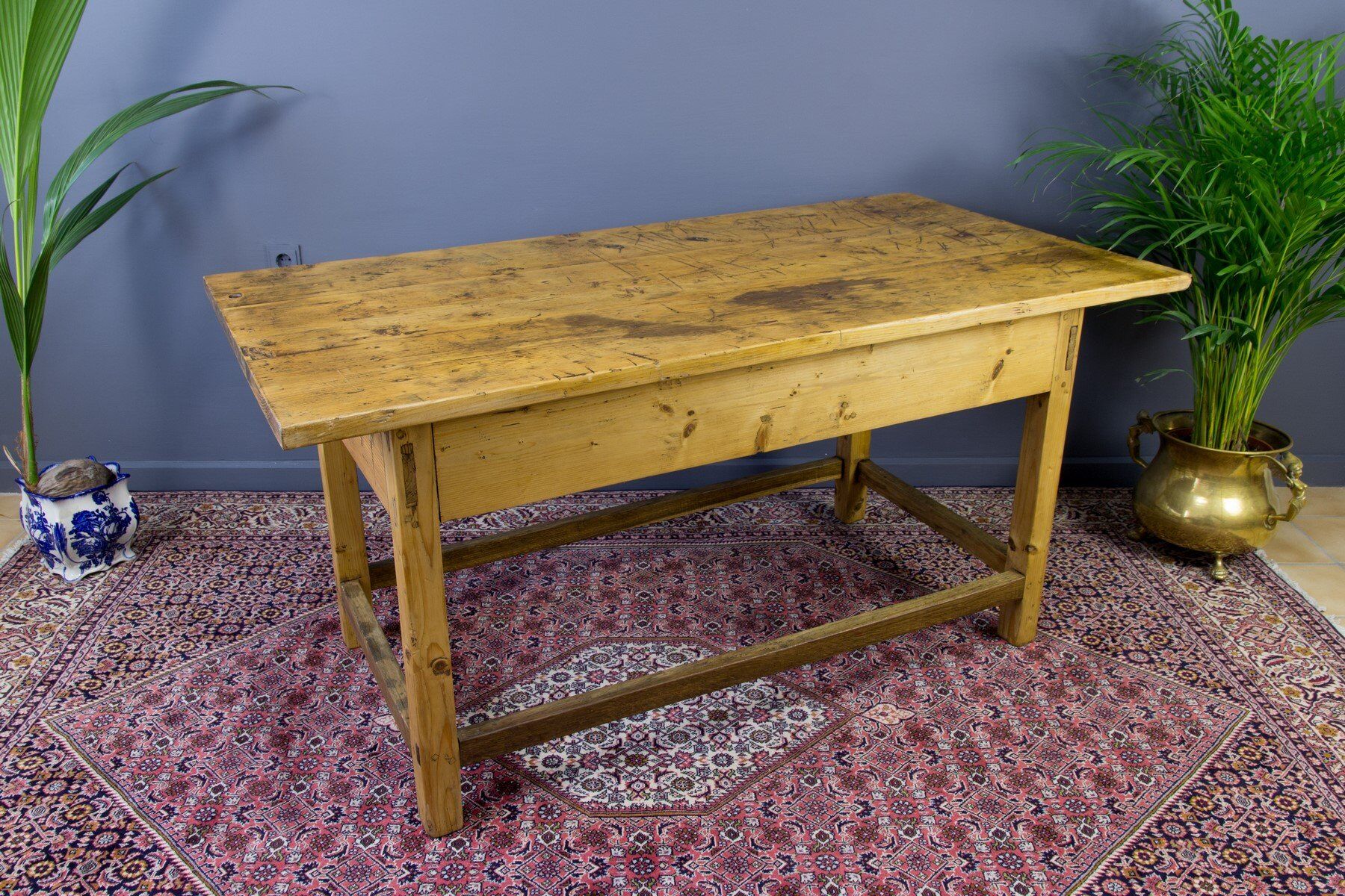 Vintage Rustic Baltic Pine Dining Table, 1930s