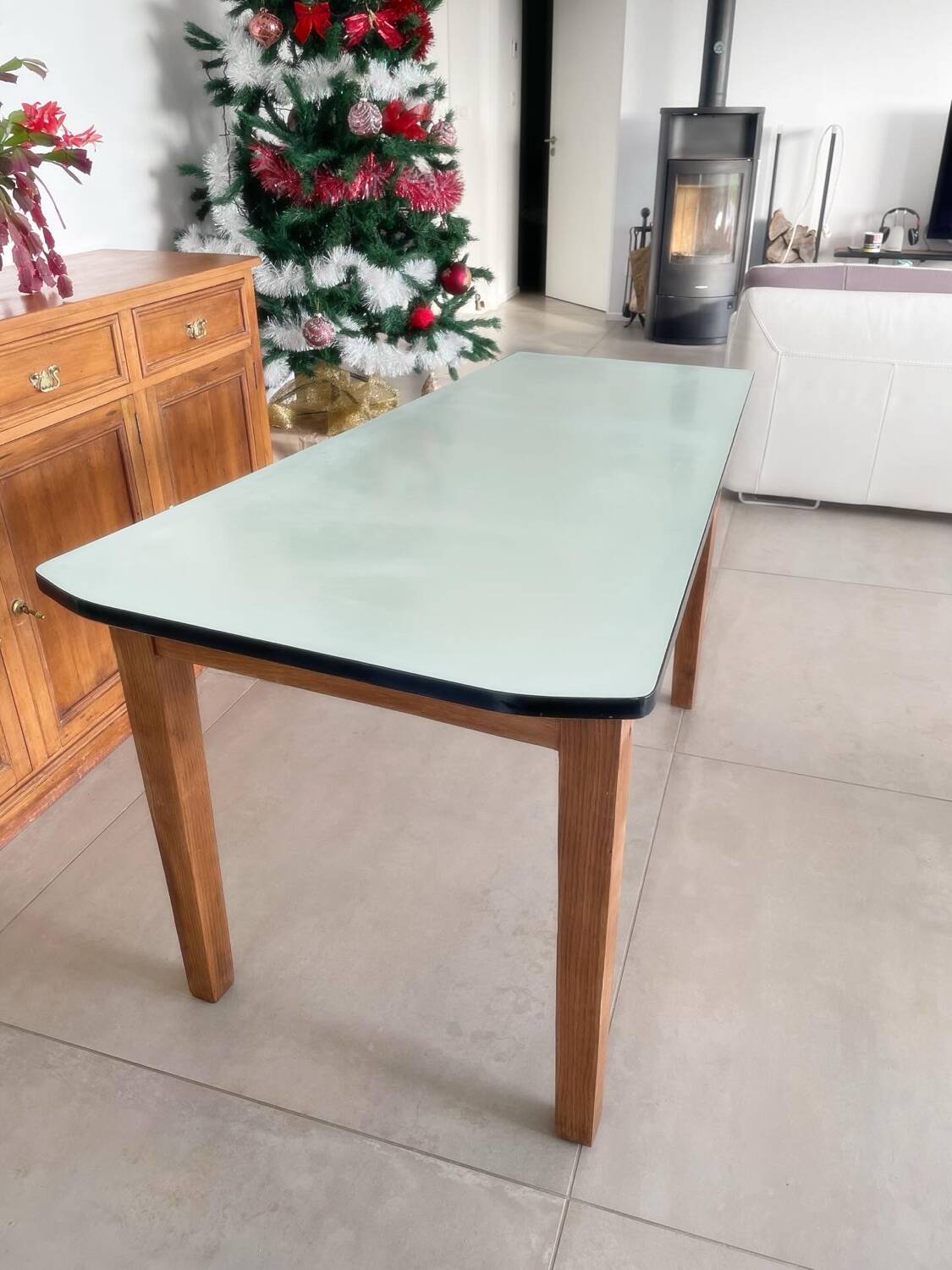 Formica and wood kitchen table