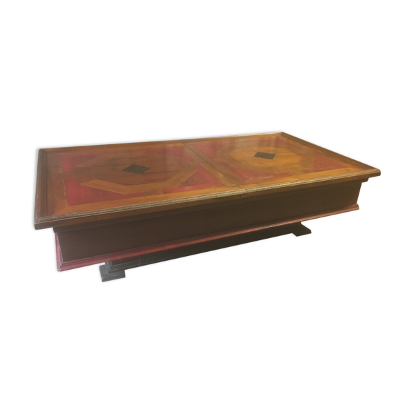 Table basse avec rangement bouteilles et verres en chêne