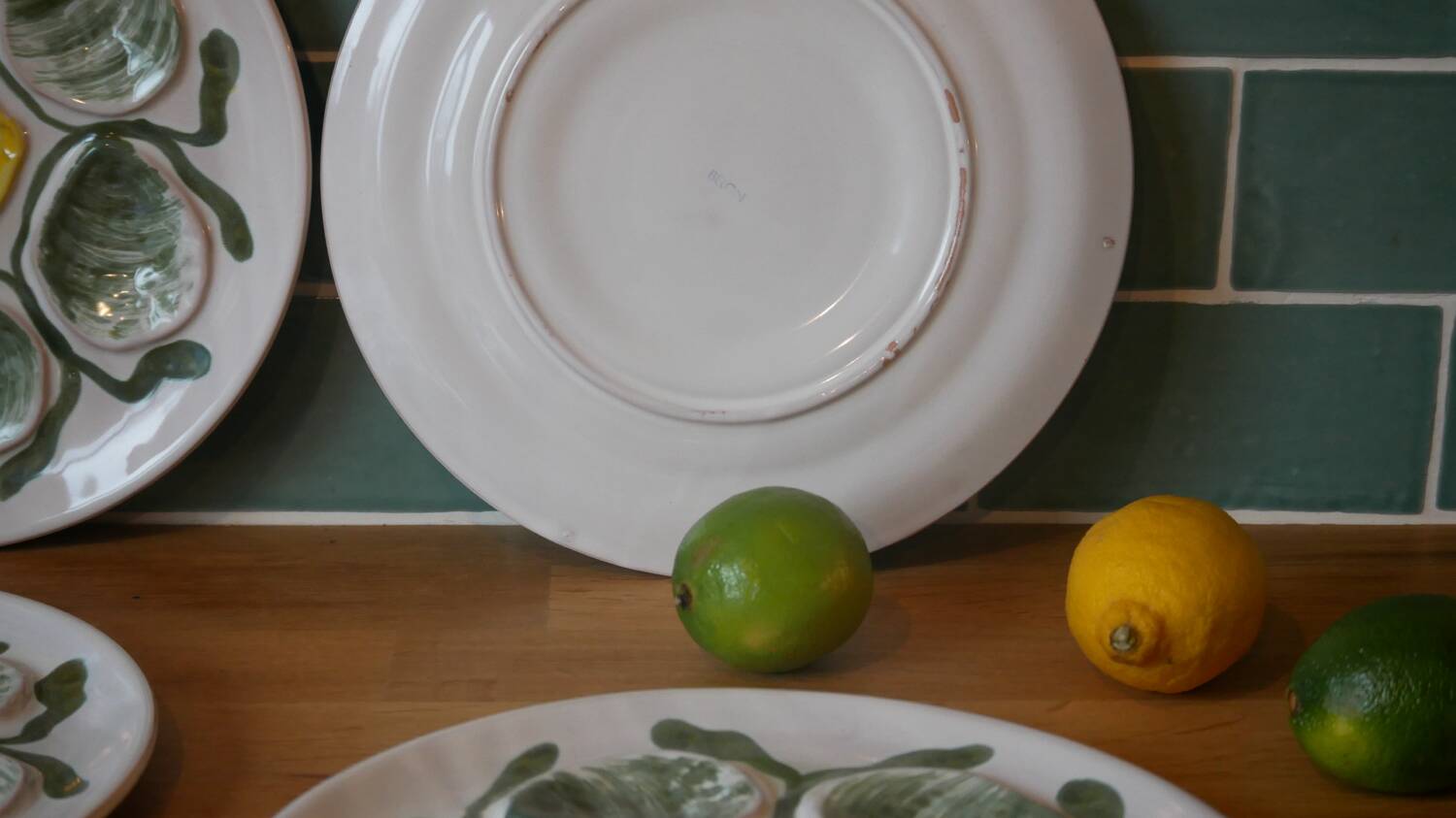 Set of 4 Belon earthenware oyster plates – 25 cm – yellow & green