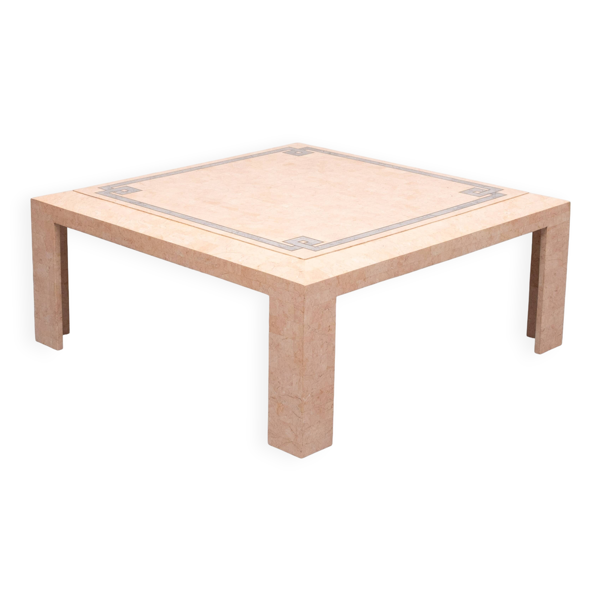 Robert Marcius Pink Tessellated Marble and Brass inlay Coffee table 1970s