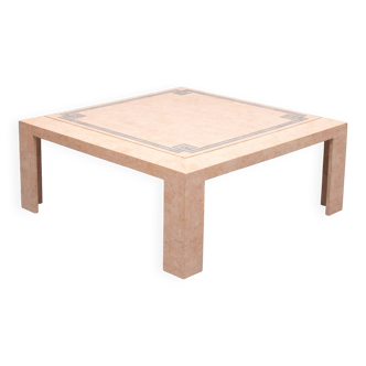 Robert Marcius Pink Tessellated Marble and Brass inlay Coffee table 1970s