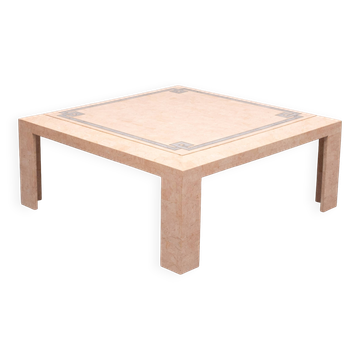 Robert Marcius Pink Tessellated Marble and Brass inlay Coffee table 1970s