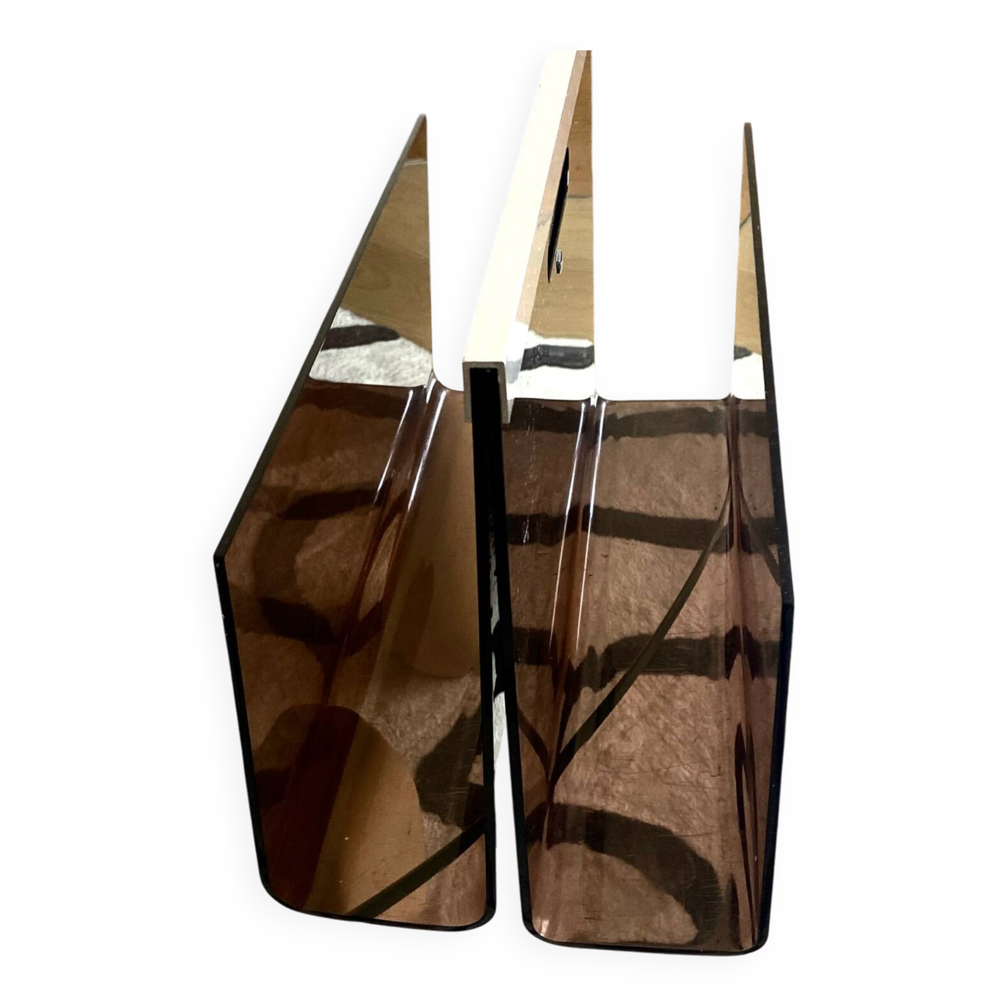 Magazine rack Plexiglas Steel brown smoked vintage retro deco Disk Mobilie