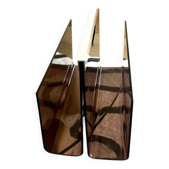 Magazine rack Plexiglas Steel brown smoked vintage retro deco Disk Mobilie