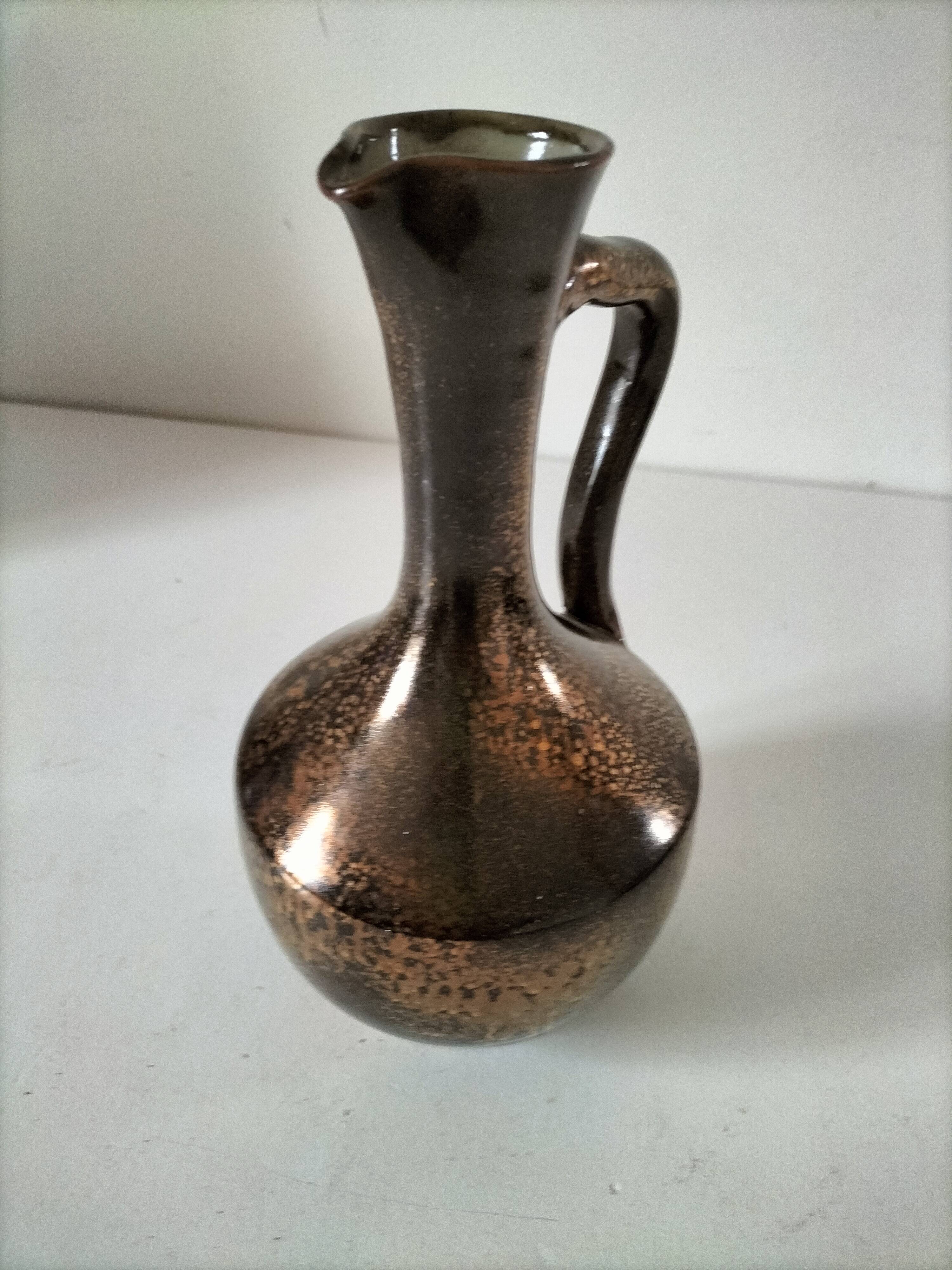 Glazed stoneware pitcher in coppery brown – Potter's work, France, 1970s
