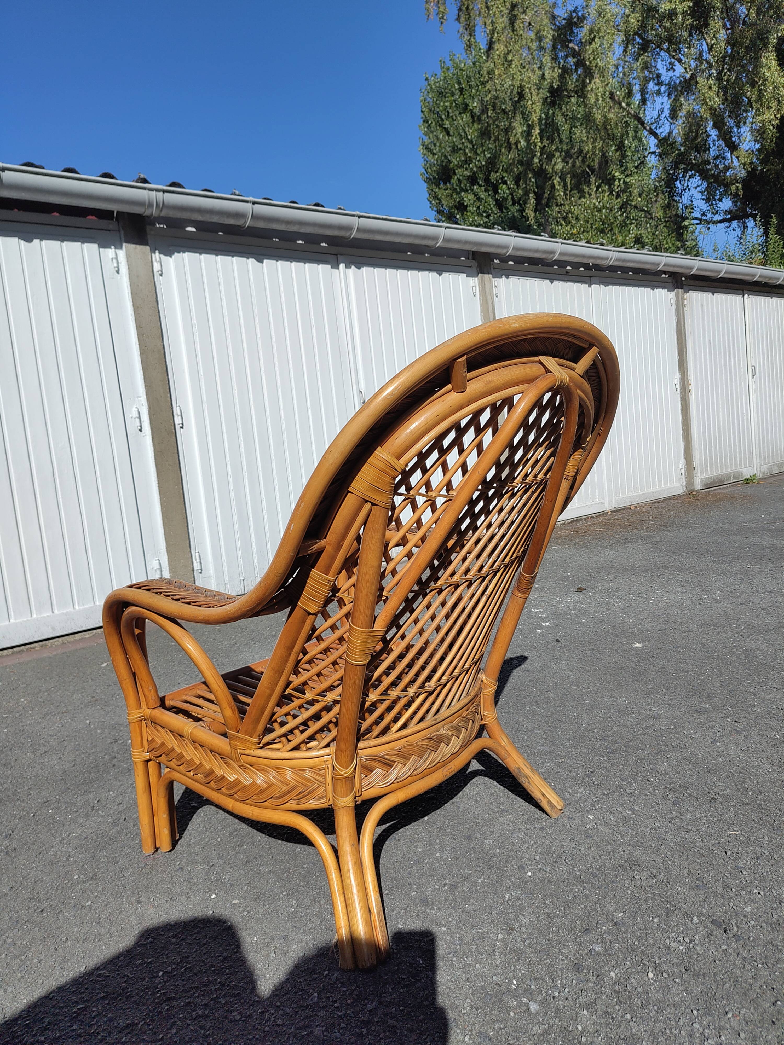 Vintage rattan armchair Mélarti (Emmanuelle style) + custom cushion