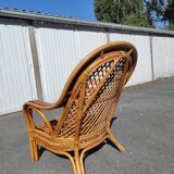 Vintage rattan armchair Mélarti (Emmanuelle style) + custom cushion