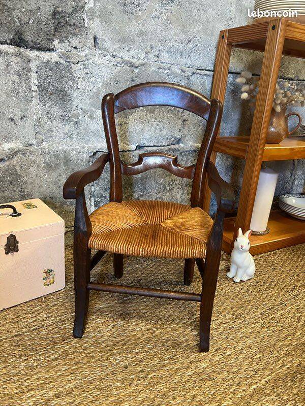 Fauteuil en paille vintage pour enfant