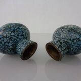 Vintage Indian Copper & Turquoise Stone Ashtrays, 1960s, Set of 2