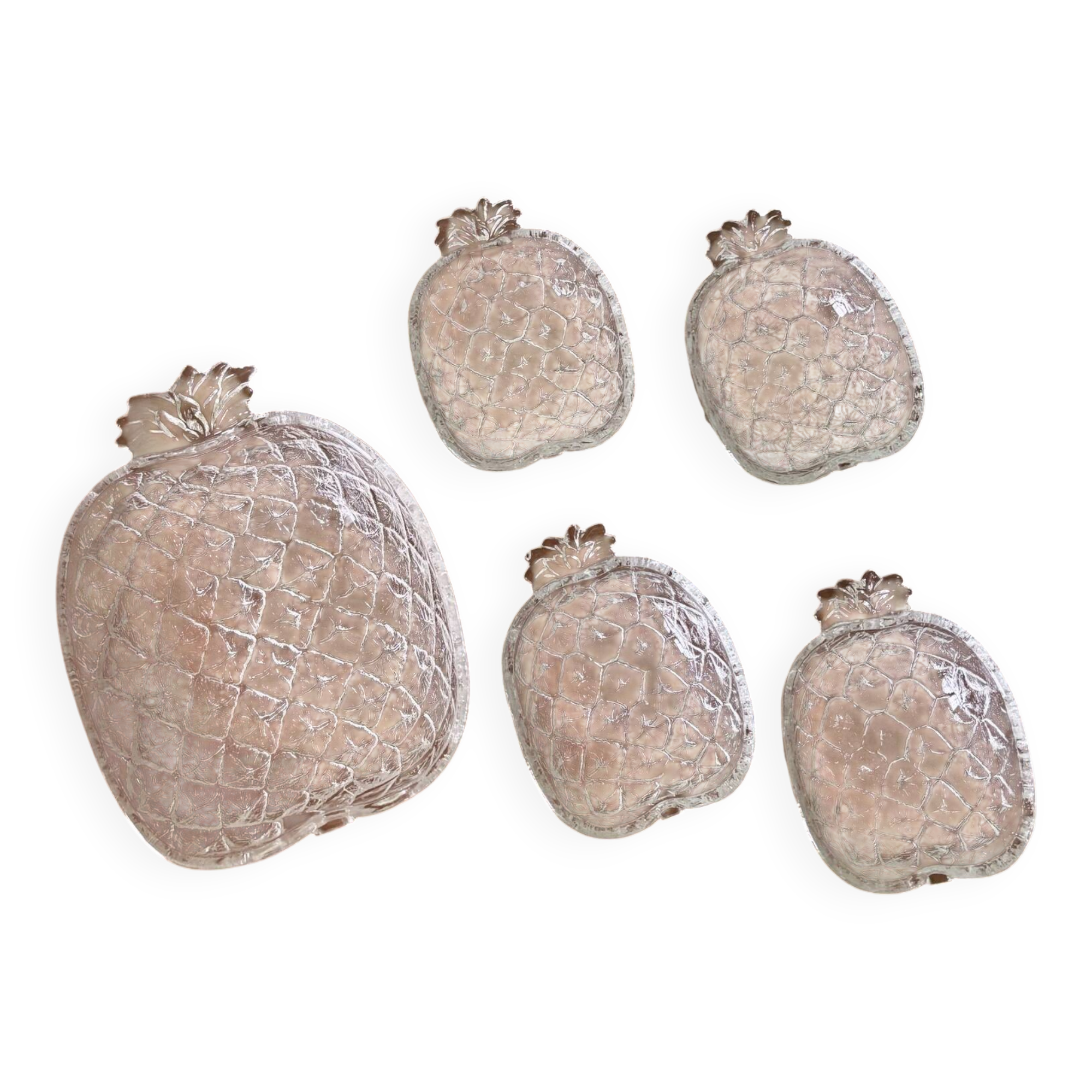 Vintage fruit service in moulded glass pineapple design.