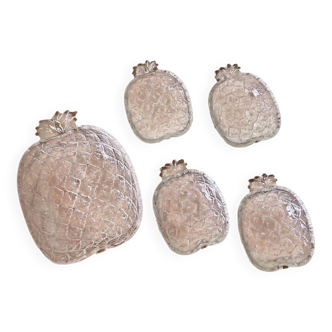 Vintage fruit service in moulded glass pineapple design.